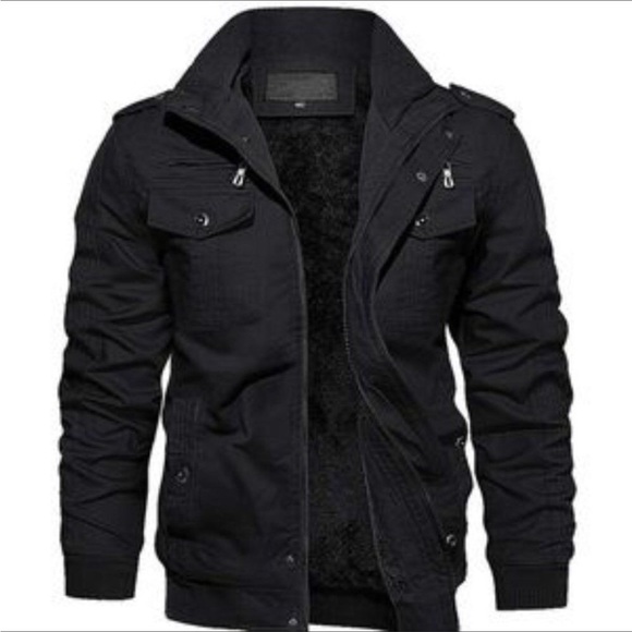 NEW Thick Thermal Winter Black Fleece Lined Military Jacket